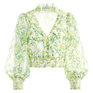 Alice + Olivia Green and Yellow Floral Blouse